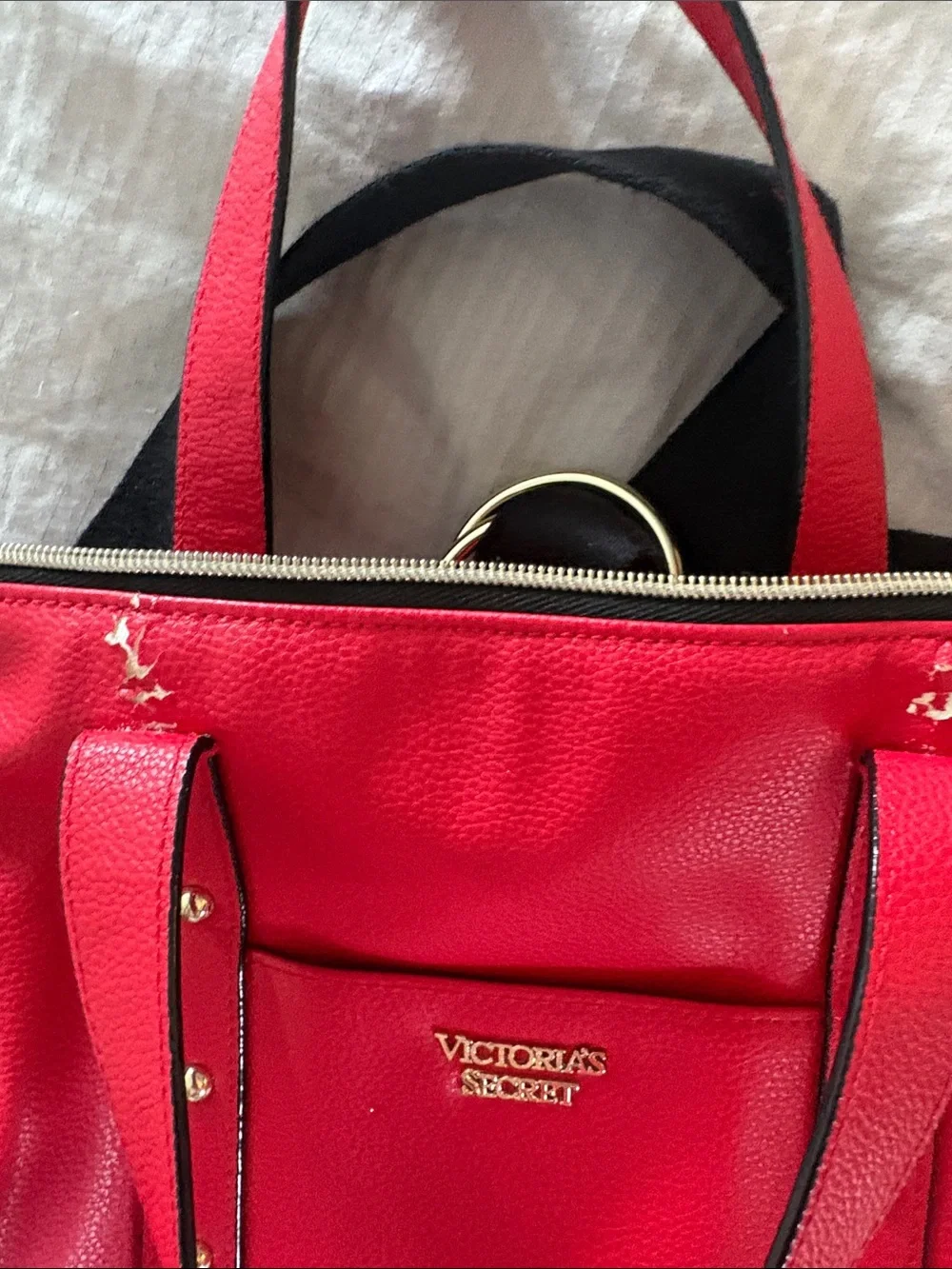 Victoria's Secret Red Pebbled Tote-Backpack with Gold Accents